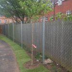 Chain link fencing used to secure a commercial property.